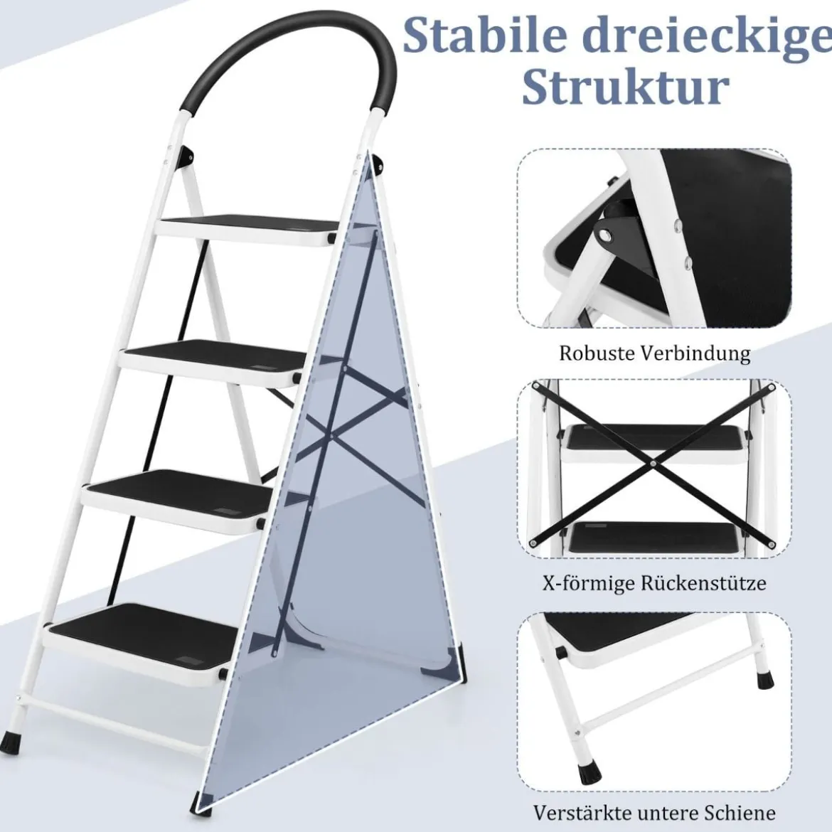 klappbare 4-stufige Leiter mit Handgriff Tragfähigkeit von 150 Kg 46,5 x 90 x 135,5 cm