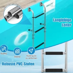 Klappbare 3-stufige Leiter mit Robusten PVC-Stufen & Bodenadapter & Clips 27,5 x 13 x 90 cm