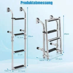Klappbare 3-stufige Leiter mit Robusten PVC-Stufen & Bodenadapter & Clips 27,5 x 13 x 90 cm