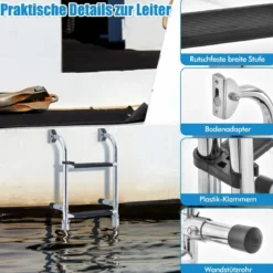 Klappbare 3-stufige Leiter mit Robusten PVC-Stufen & Bodenadapter & Clips 27,5 x 13 x 90 cm