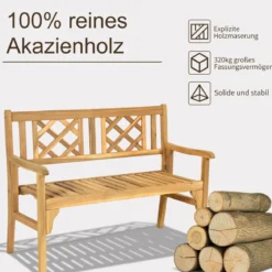 Klappbare Terrassenbank Gartenbank Holz Holzbank Gartenmöbel 120 x 56 x 90 cm Natur