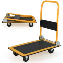 Klappbare Transportwagen bis 150 kg Tragkraft Plattformwagen mit 360° Lenkrollen & Handgriff Orange