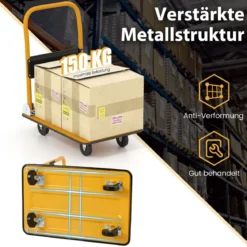 Klappbare Transportwagen bis 150 kg Tragkraft Plattformwagen mit 360° Lenkrollen & Handgriff Orange