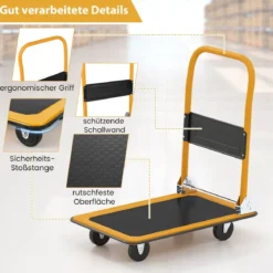Klappbare Transportwagen bis 150 kg Tragkraft Plattformwagen mit 360° Lenkrollen & Handgriff Orange