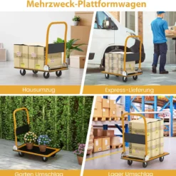 Klappbare Transportwagen bis 150 kg Tragkraft Plattformwagen mit 360° Lenkrollen & Handgriff Orange