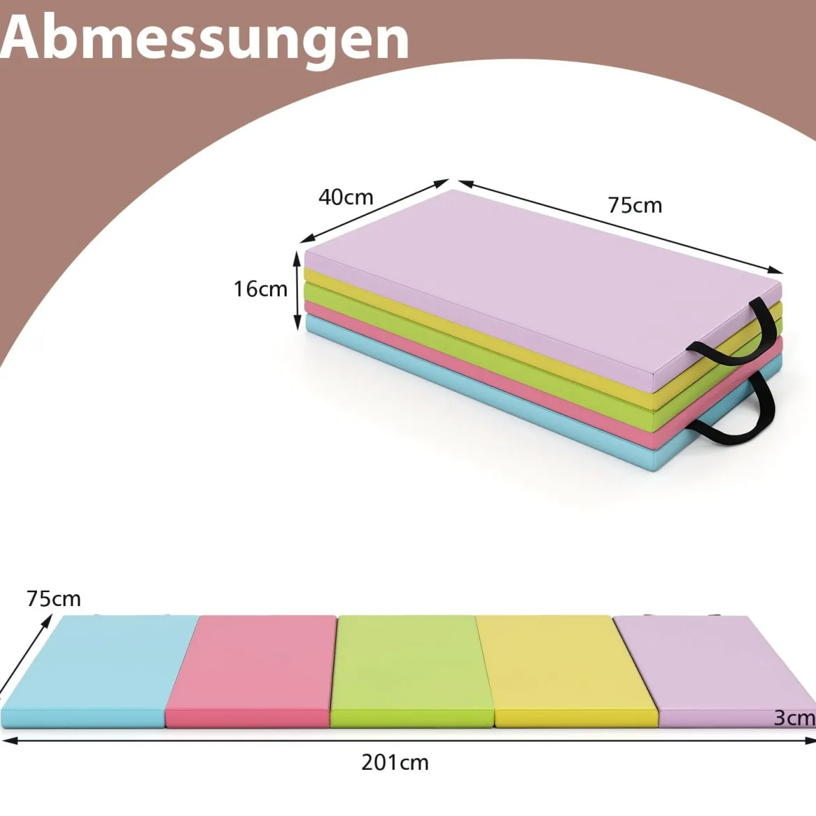 Klappbare Turnmatte aus PU mit Tragegriff Weichbodenmatte Gymnastikmatte Sportmatte Macaron