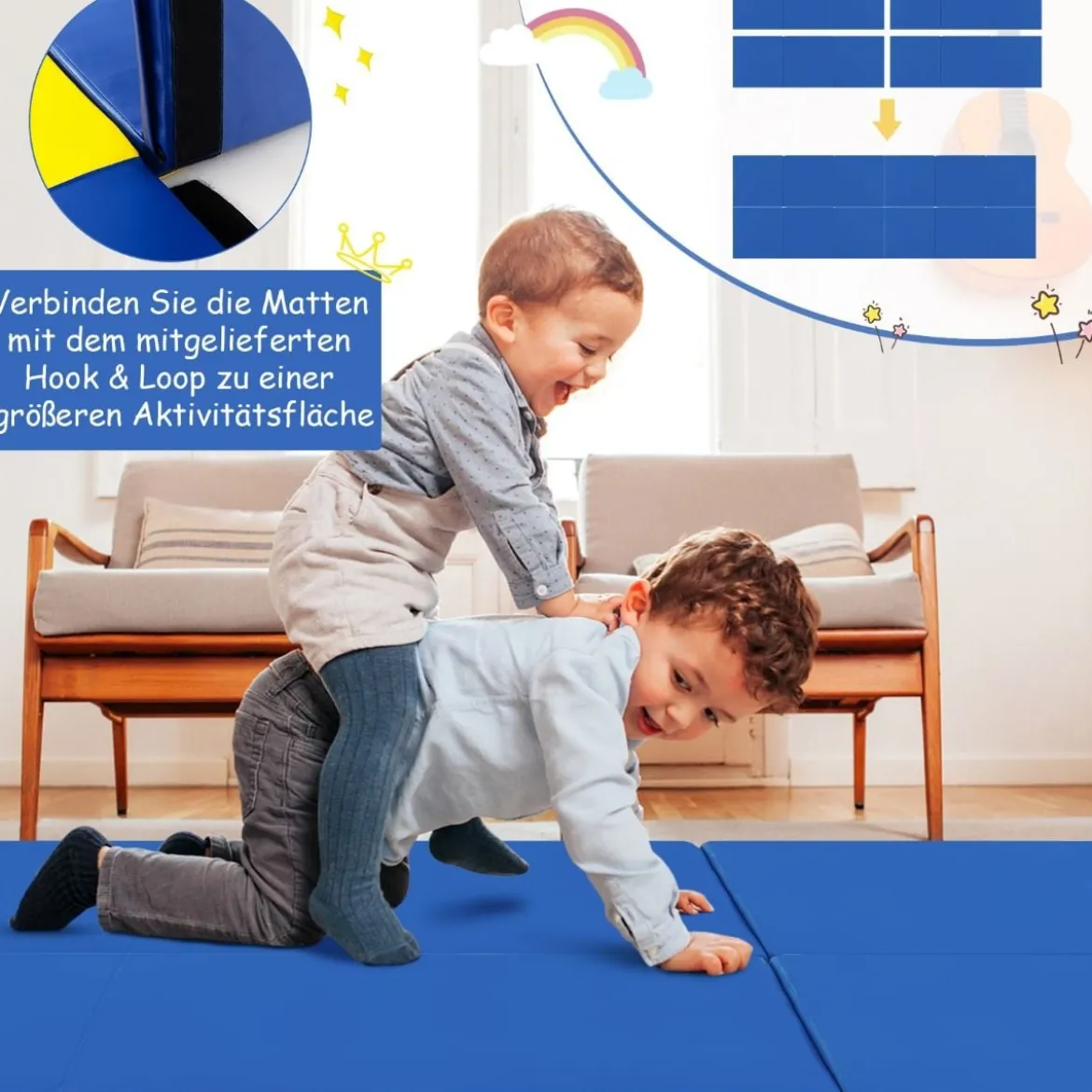 Klappbare Weichbodenmatte mit 2 Griffen Rutschfeste Gymnastikmatte 180 x 60 x 5 cm