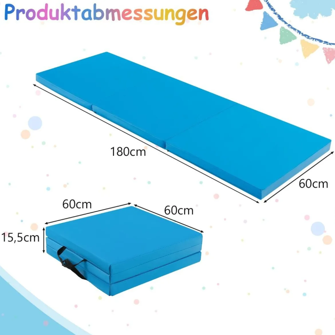 Klappbare Weichbodenmatte mit 2 Griffen Rutschfeste Gymnastikmatte 180 x 60 x 5 cm