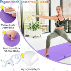 Klappbare Weichbodenmatte mit 2 Griffen Rutschfeste Gymnastikmatte 180 x 60 x 5 cm