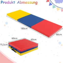 Klappbare Weichbodenmatte mit 2 Griffen Rutschfeste Gymnastikmatte 180 x 60 x 5 cm