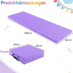 Klappbare Weichbodenmatte mit 2 Griffen Rutschfeste Gymnastikmatte 180 x 60 x 5 cm