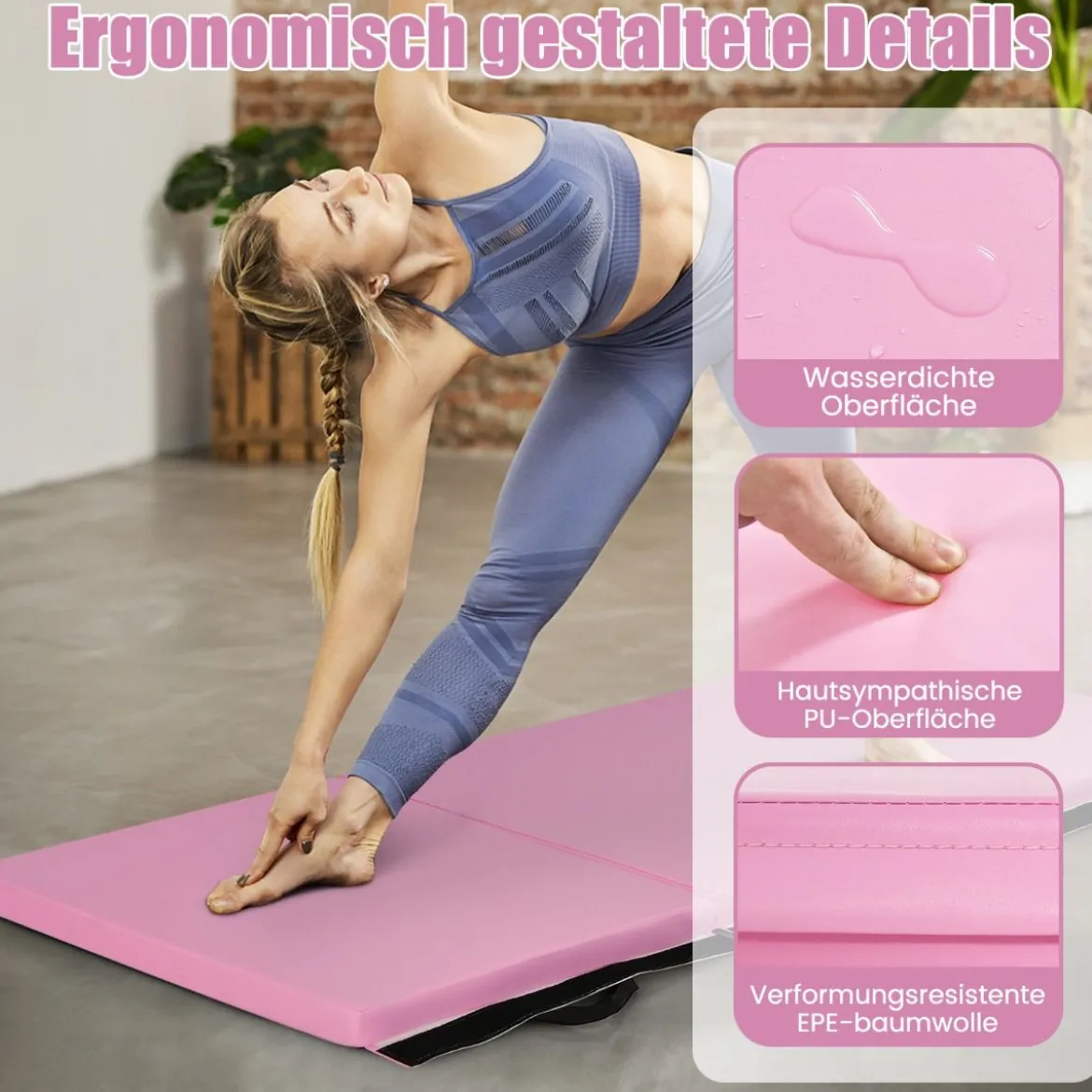 Klappbare Weichbodenmatte mit 2 Griffen Rutschfeste Gymnastikmatte 180 x 60 x 5 cm