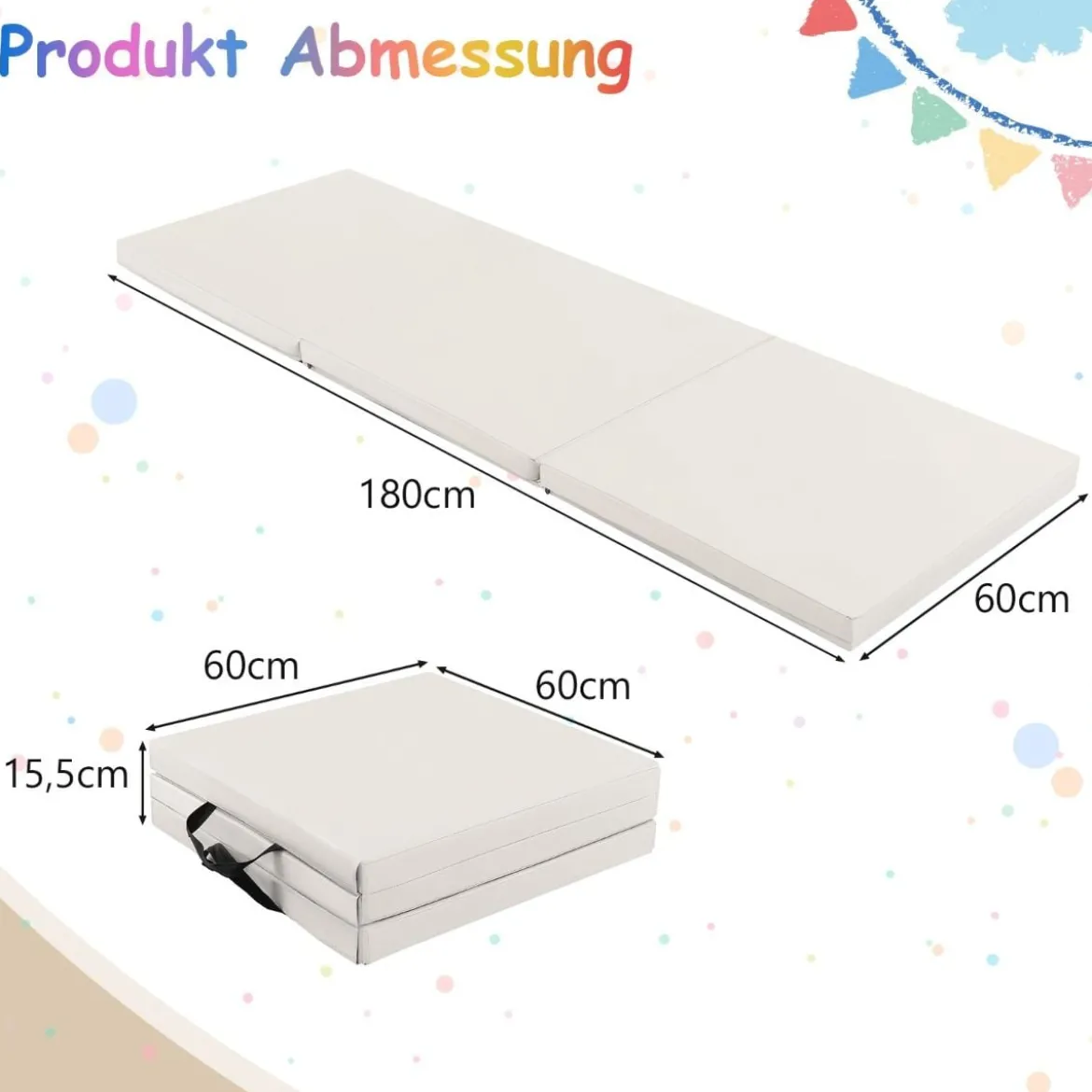 Klappbare Weichbodenmatte mit 2 Griffen Rutschfeste Gymnastikmatte 180 x 60 x 5 cm
