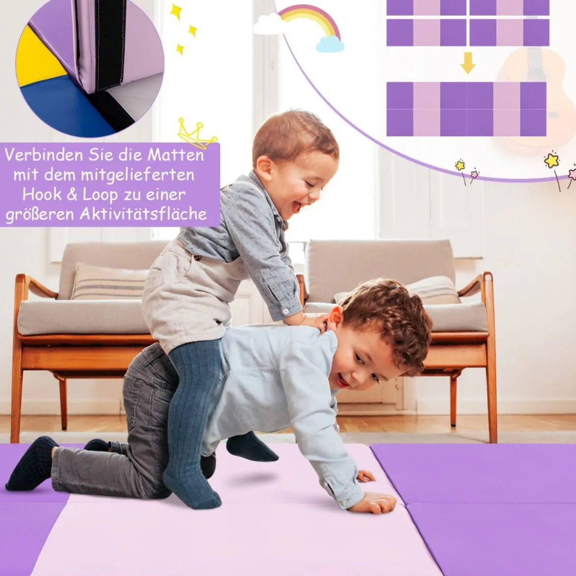 Klappbare Weichbodenmatte mit 2 Griffen Rutschfeste Gymnastikmatte 180 x 60 x 5 cm