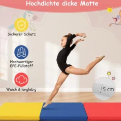 Klappbare Weichbodenmatte mit 2 Griffen Rutschfeste Gymnastikmatte 180 x 60 x 5 cm
