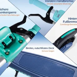Klappbar Roller Scooter mit 2 Leuchtenden Rädern & Ständer Höhenverstellbar Tretroller Grün