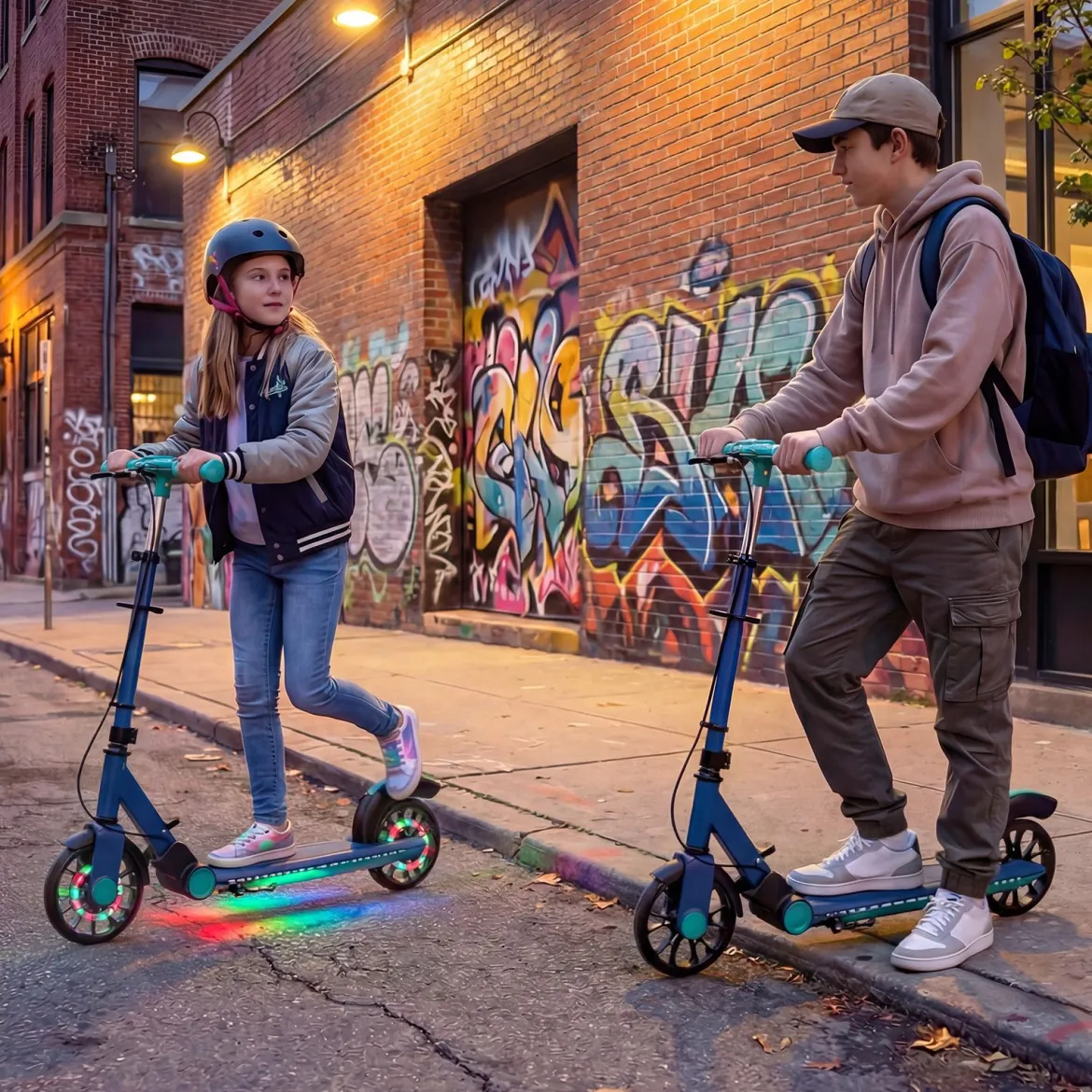Klappbar Roller Scooter mit 2 Leuchtenden Rädern & Ständer Höhenverstellbar Tretroller Grün