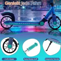 Klappbar Roller Scooter mit 2 Leuchtenden Rädern & Ständer Höhenverstellbar Tretroller Grün