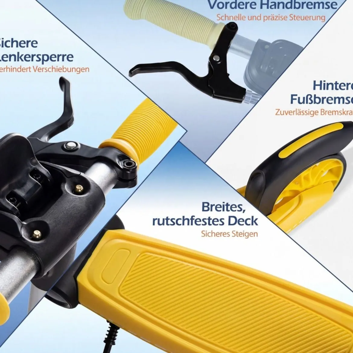 Klappbar Roller Scooter mit 2 Leuchtenden Rädern & Ständer Höhenverstellbar Tretroller Gelb