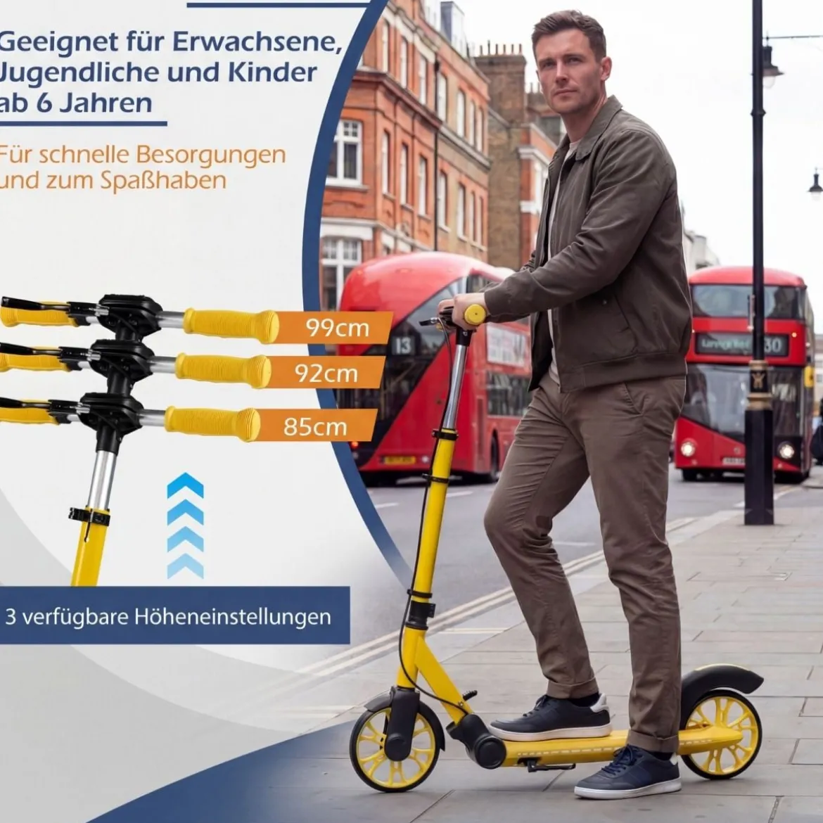 Klappbar Roller Scooter mit 2 Leuchtenden Rädern & Ständer Höhenverstellbar Tretroller Gelb