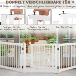 klappbar 3-teiliges Absperrgitter Hunde mit Tor aus Kiefernholz für Türen / Treppen 61cm hoch Weiß