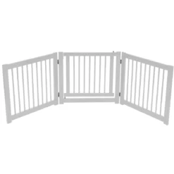 klappbar 3-teiliges Absperrgitter Hunde mit Tor aus Kiefernholz für Türen / Treppen 61cm hoch Weiß