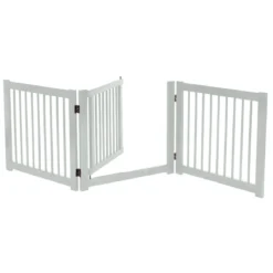 klappbar 3-teiliges Absperrgitter Hunde mit Tor aus Kiefernholz für Türen / Treppen 61cm hoch Weiß