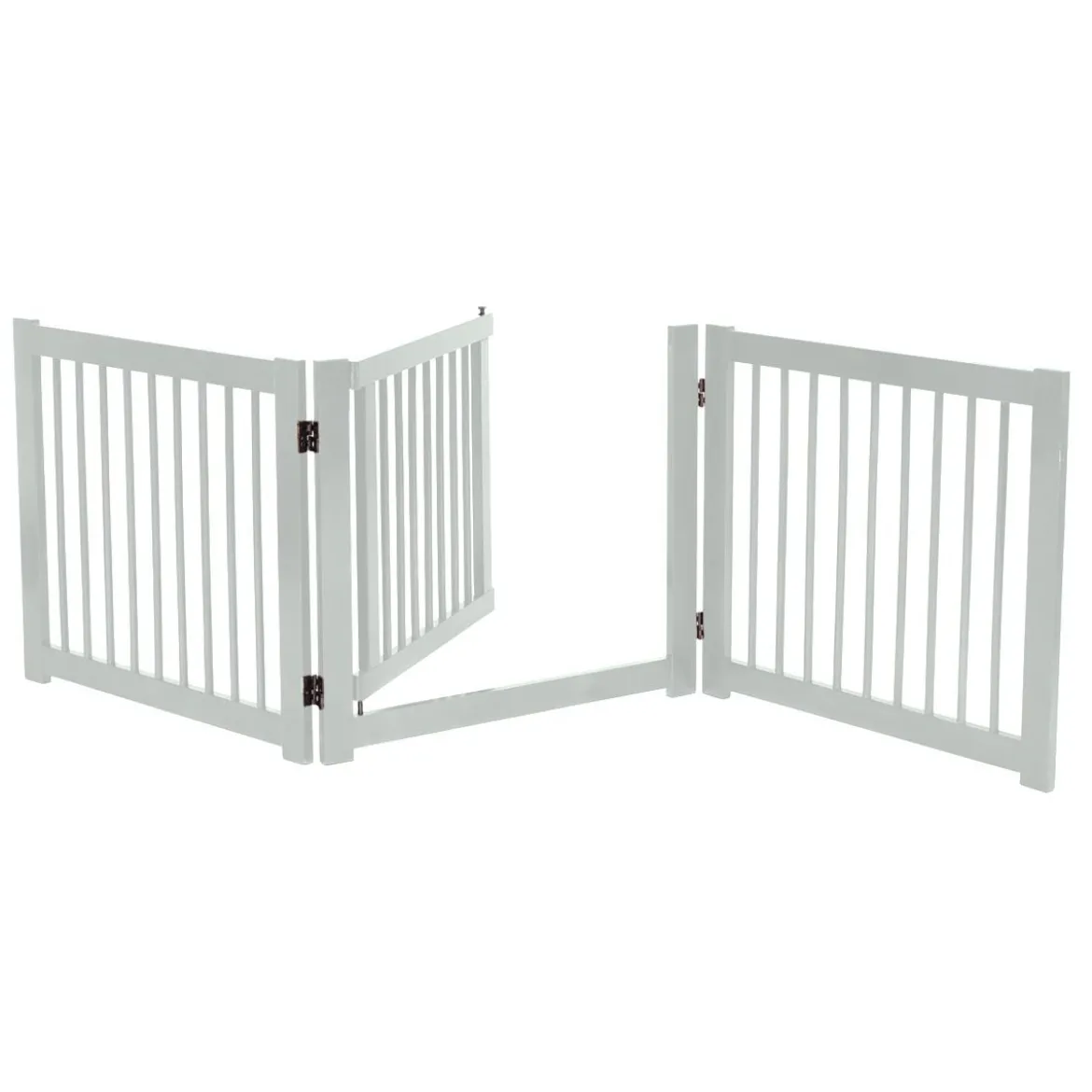 klappbar 3-teiliges Absperrgitter Hunde mit Tor aus Kiefernholz für Türen / Treppen 61cm hoch Weiß