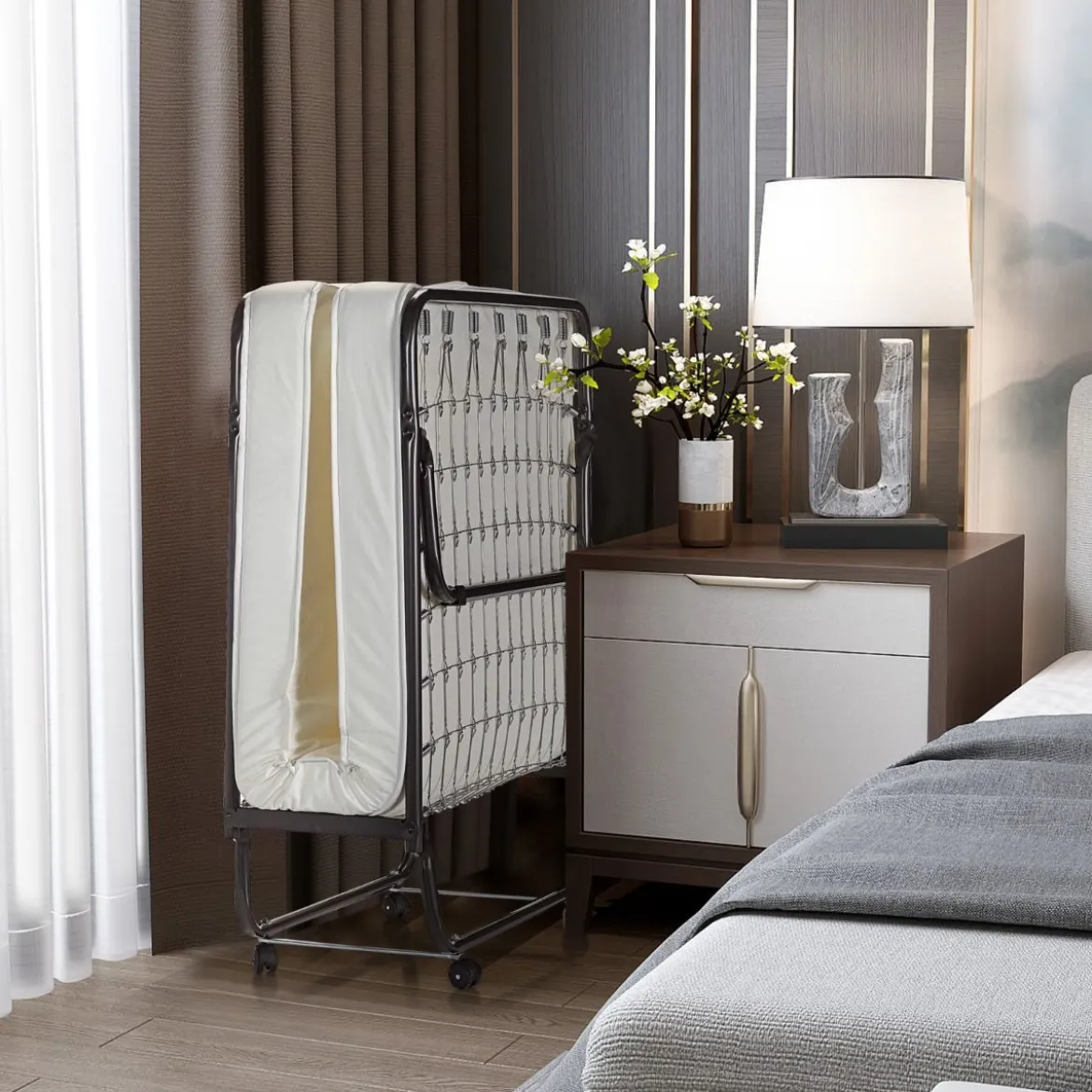 Klappbett auf Rädern mit Matratze für Erwachsene 190 x 80 x 39 cm hergestellt in Italien Herkunft: Italien