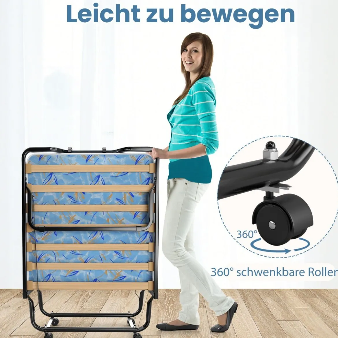 Klappbett mit Luxuriöser Matratze aus Rückstellschaum & Rollen 110 kg Belastbarkeit hergestellt in Italien Herkunft: Italien