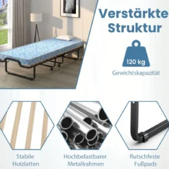 Klappbett mit Luxuriöser Matratze aus Rückstellschaum & Rollen 110 kg Belastbarkeit hergestellt in Italien Herkunft: Italien