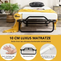 Klappbett mit Matratze Gästebett zum Herausrollen für Erwachsene platzsparend