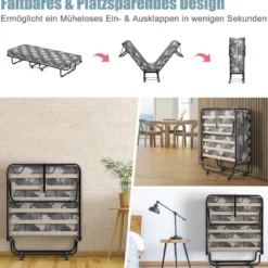 Klappbett mit Matratze Trag- und Rollbares Gästebett 190 x 80 x 33 cm hergestellt in Italien Herkunft: Italien