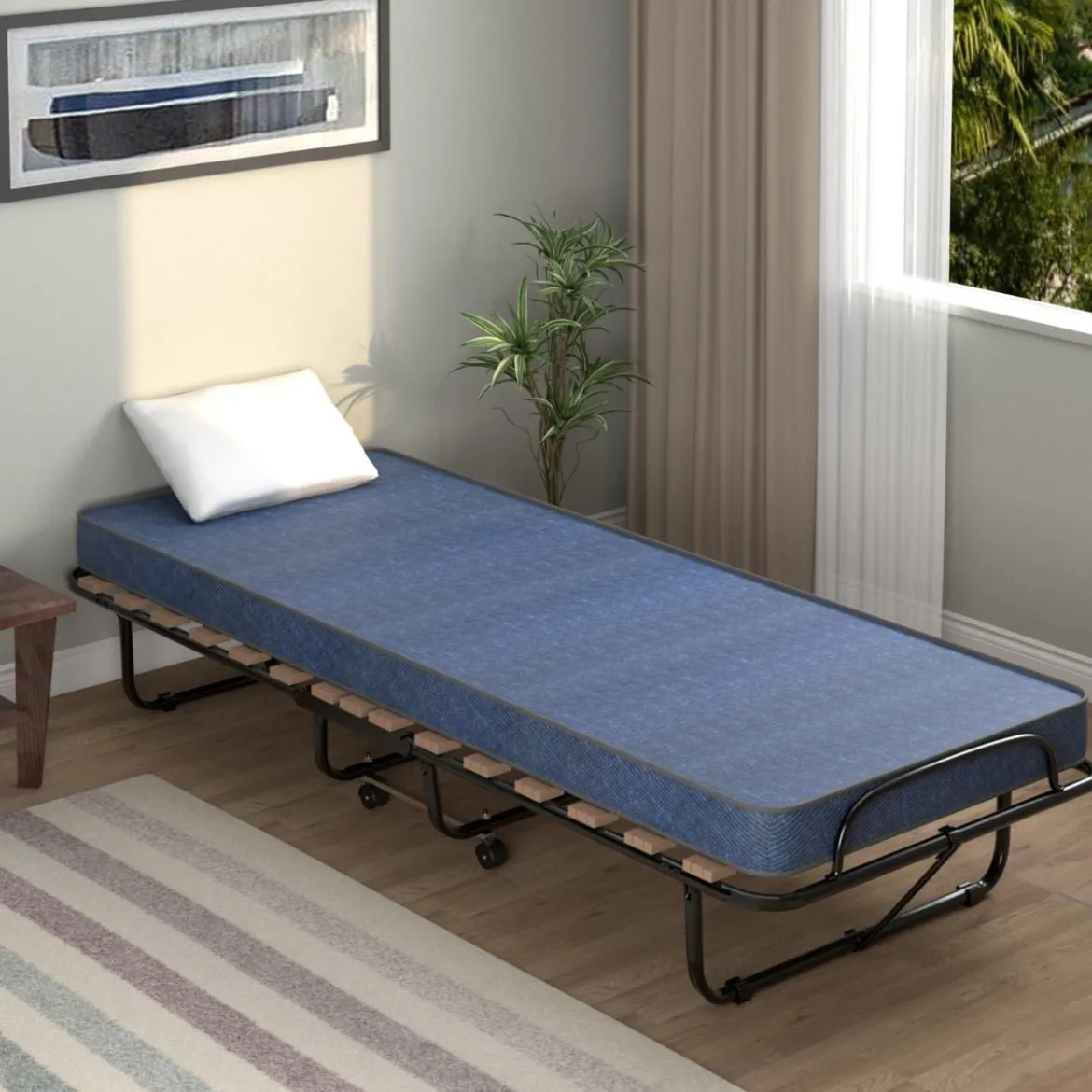Klappbett mit Matratze Trag- und Rollbares Gästebett 190 x 80 x 33 cm hergestellt in Italien Herkunft: Italien