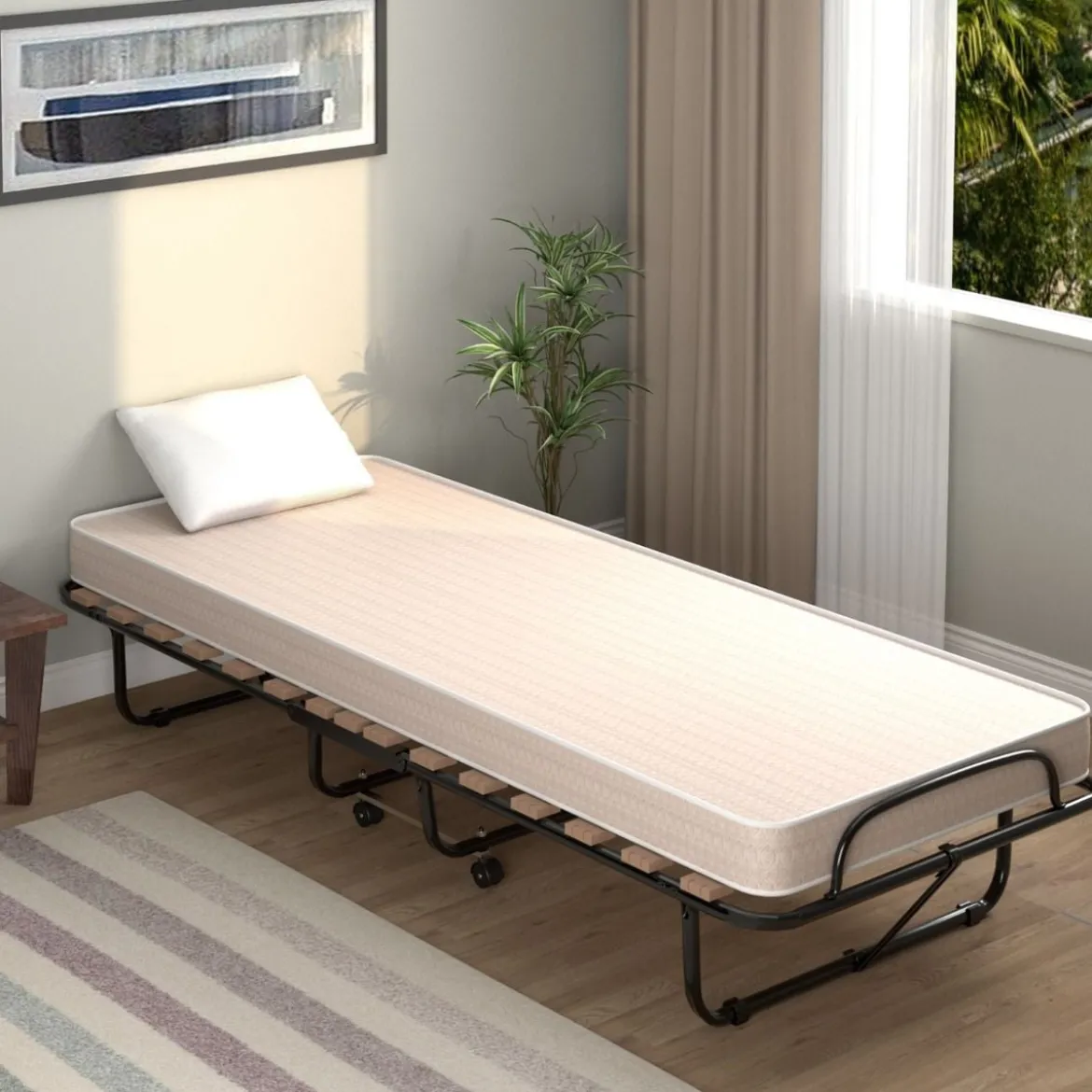 Klappbett mit Matratze Trag- und Rollbares Gästebett 190 x 80 x 33 cm hergestellt in Italien Herkunft: Italien