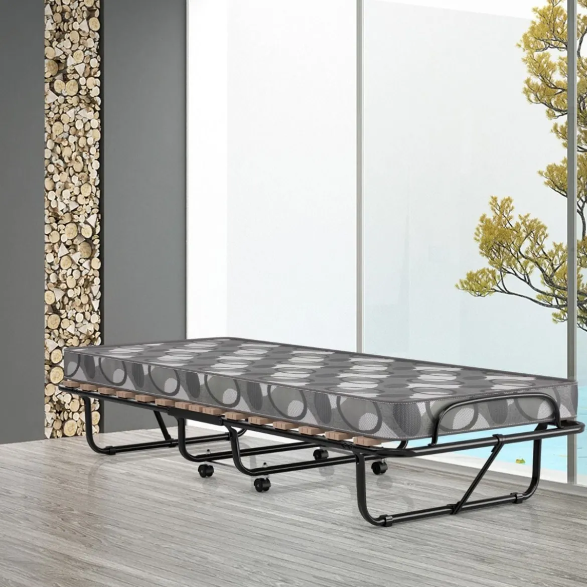 Klappbett mit Matratze Trag- und Rollbares Gästebett 190 x 80 x 33 cm hergestellt in Italien Herkunft: Italien