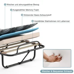 Klappbett mit Matratze Trag- und Rollbares Gästebett 190 x 80 x 33 cm hergestellt in Italien Herkunft: Italien