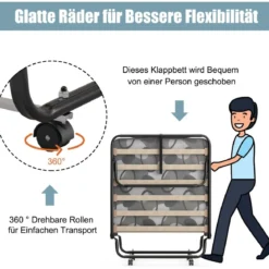 Klappbett mit Matratze Trag- und Rollbares Gästebett 190 x 80 x 33 cm hergestellt in Italien Herkunft: Italien