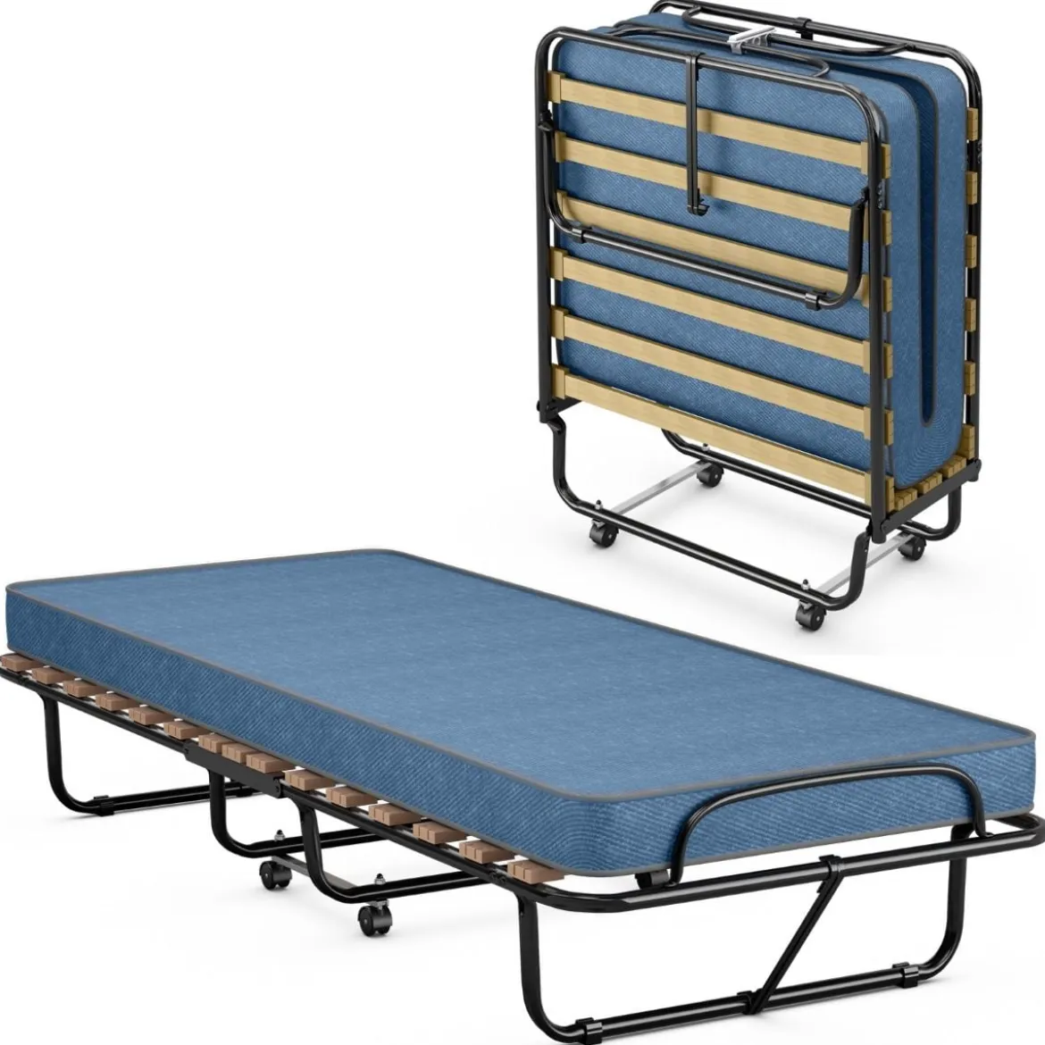 Klappbett mit Matratze Trag- und Rollbares Gästebett 190 x 80 x 33 cm hergestellt in Italien Herkunft: Italien