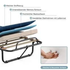 Klappbett mit Matratze Trag- und Rollbares Gästebett 190 x 80 x 33 cm hergestellt in Italien Herkunft: Italien