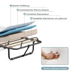 Klappbett mit Matratze Trag- und Rollbares Gästebett 190 x 80 x 33 cm hergestellt in Italien Herkunft: Italien