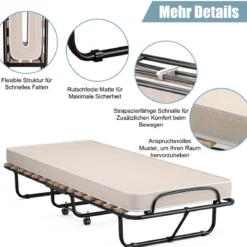 Klappbett mit Matratze Trag- und Rollbares Gästebett 190 x 80 x 33 cm hergestellt in Italien Herkunft: Italien
