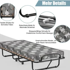 Klappbett mit Matratze Trag- und Rollbares Gästebett 190 x 80 x 33 cm hergestellt in Italien Herkunft: Italien