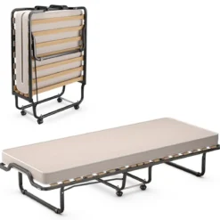Klappbett Rollbett mit luxuriöser Matratze 200 x 90 x 41 cm Beige Hergestellt in Italien Herkunft: Italien