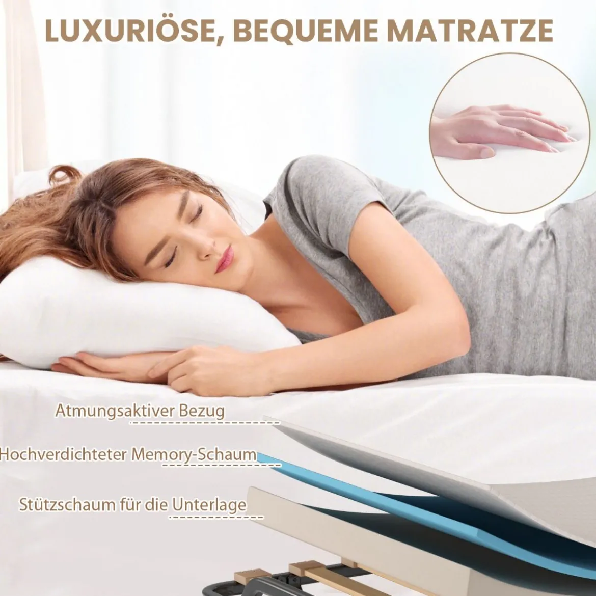 Klappbett Rollbett mit luxuriöser Matratze 200 x 90 x 41 cm Beige Hergestellt in Italien Herkunft: Italien