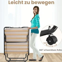 Klappbett Rollbett mit luxuriöser Matratze 200 x 90 x 41 cm Beige Hergestellt in Italien Herkunft: Italien