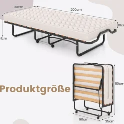 Klappbett 90x200 Cm Memory Foam Matratze Rollen Platzsparend Für Gäste Italien Schwarz