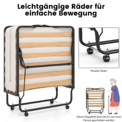 Klappbett 80x200 Cm Memory Foam Matratze Rollen Für Gäste Italien Schwarz