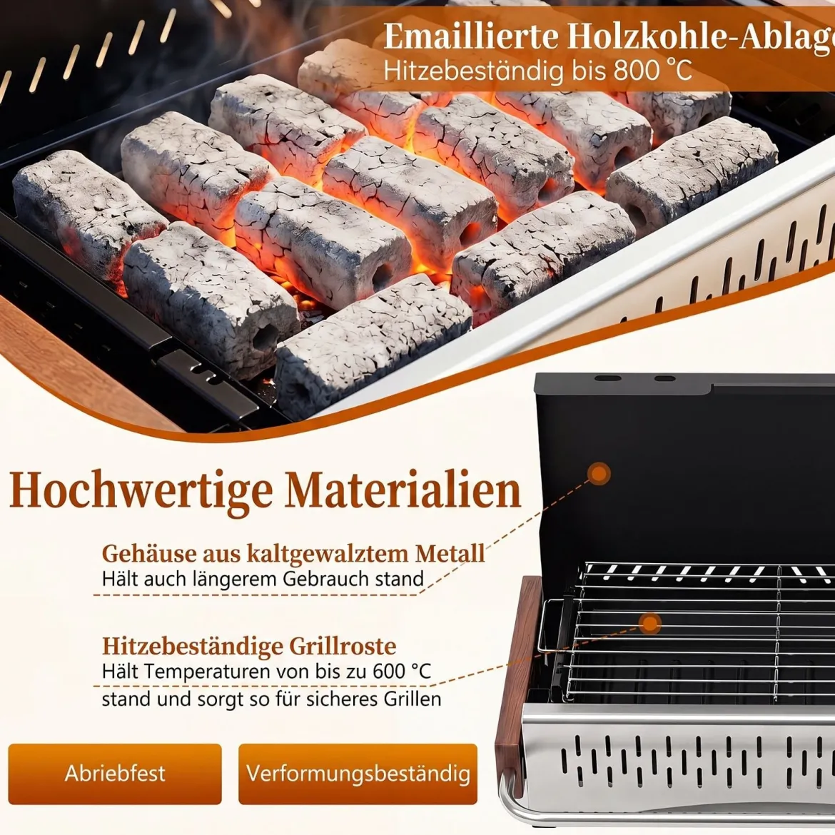 Klappgrill Outdoor Tragbarer Holzkohlegrill Camping Grill aus Metall 50,5 x 33,5 x 33,5 cm