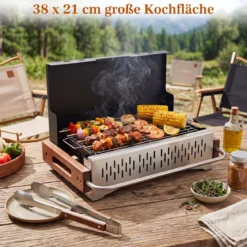 Klappgrill Outdoor Tragbarer Holzkohlegrill Camping Grill aus Metall 50,5 x 33,5 x 33,5 cm